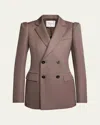 Sacai Hybrid Double-breasted Pleated Back Blazer In Taupe X Black