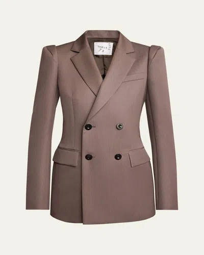 Sacai Hybrid Double-breasted Pleated Back Blazer In Taupe X Black