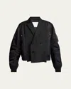 Sacai Hybrid Double-breasted Wool Blazer Bomber Jacket In Black