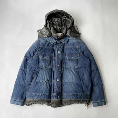 Pre-owned Sacai Hybrid Down + Denim Jacket In Washed Blue