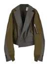 Sacai Single-breasted Panelled Bomber Jacket In Green