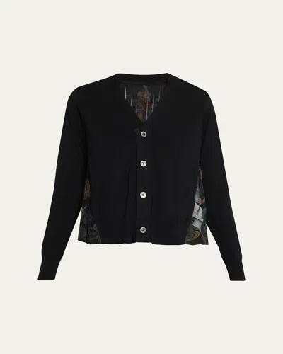Sacai Hybrid Knit & Floral-print Cardigan In Brown