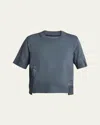 Sacai Hybrid Knit Nylon Sweater In Blue Gray
