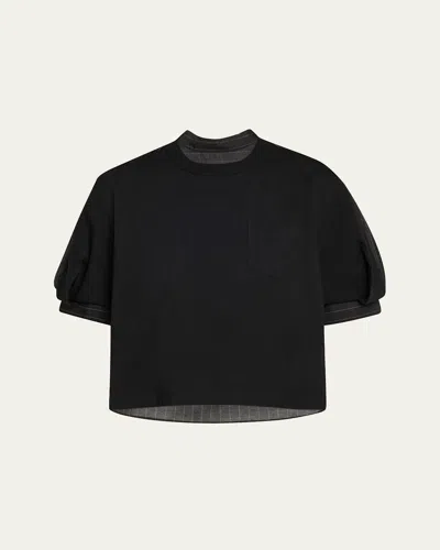 Sacai Hybrid Pinstripe Back Jersey Front T-shirt In Black