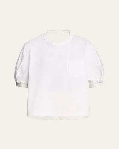 Sacai Hybrid Pinstripe Back Jersey Front T-shirt In Off White Stripe