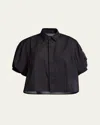 Sacai Hybrid Pinstripe Puff-sleeve Blouse In Black