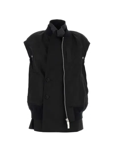 Sacai Hybrid Sleeveless Gilet In Black