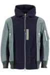 SACAI HYBRID SWEATSHIRT WITH ZIP AND HOOD