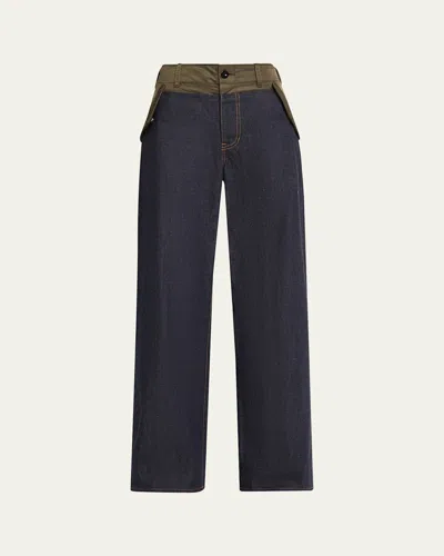 Sacai Hybrid Wide-leg Denim Jeans In Blue