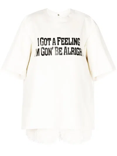 Sacai I Got A Feeling Layered T-shirt In Weiss