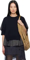 Sacai Womens Contrast-knit Puffed-sleeves Denim Jumper Indigo In 499 Indigo