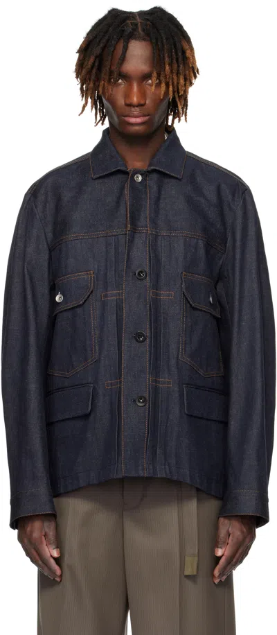 Sacai Indigo Flap Pocket Denim Jacket In 499 Indigo