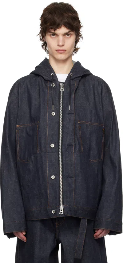 SACAI INDIGO HOODED DENIM JACKET