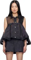 Sacai Indigo Mix Denim Blouse In 499 Indigo