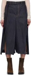 Sacai Indigo Mix Denim Midi Skirt In 499 Indigo
