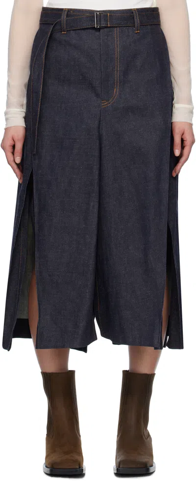 Sacai Indigo Mix Denim Midi Skirt In 499 Indigo