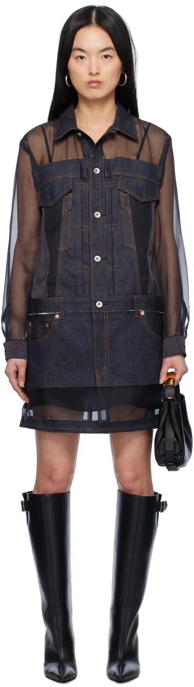 Sacai Indigo Mix Denim Minidress In 499 Indigo