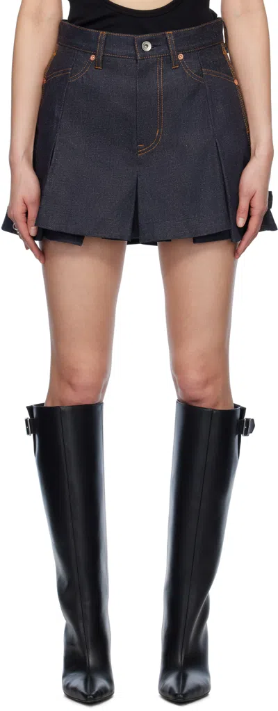 Sacai Indigo Mix Denim Shorts In 499 Indigo