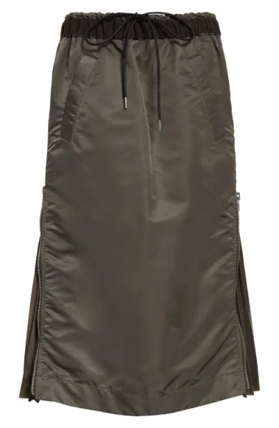 Sacai Insulated Nylon Twill Midi Skirt In Taupe