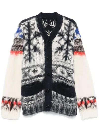 Sacai Off-white Pattern Knit Cardigan In Multi