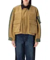 Sacai Hybrid Cargo Pocket Contrast Collar Utility Jacket In Beige