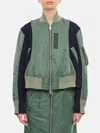 Sacai Nylon Twill X Knit Blouson In Grün