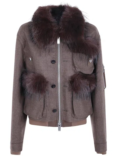 Sacai Jacket Wool Melton Blouson In Brown