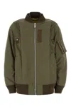 Sacai Army Green Nylon Bomber Jacket In Beige