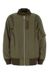 Sacai Army Green Nylon Bomber Jacket In Beige