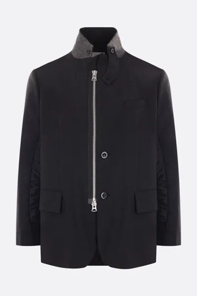 Sacai High-neck Zip-up Blazer In Black
