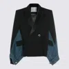 Sacai Womens Black Blue Tailored-contrast Wool And Denim Jacket