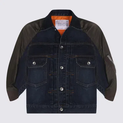 Sacai Blue Denim And Brown Jacket In Multi