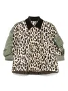 Sacai Short Jackets With Collared Neck And Animal Print In Ecru X Khaki