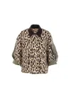 Sacai Short Jackets With Collared Neck And Animal Print In Ecru X Khaki