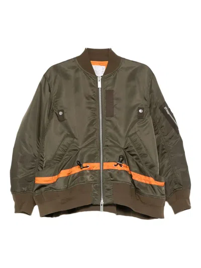 Sacai Short Jacket With Khaki Base And Orange Stripe Detail In Gray