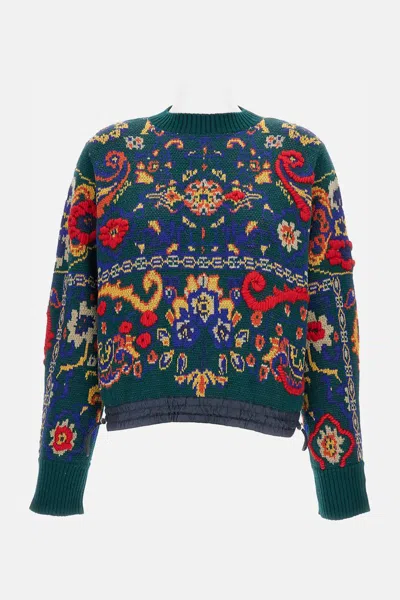Sacai Floral Jacquard Wool Sweater In Blue