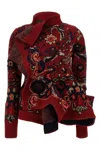 Sacai Womens Bordeaux Floral Wavy-hem Wool Jumper In Red