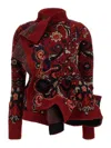 Sacai Womens Bordeaux Floral Wavy-hem Wool Jumper In Red