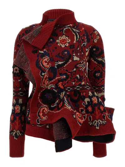 SACAI JACQUARD WOOL CARDIGAN