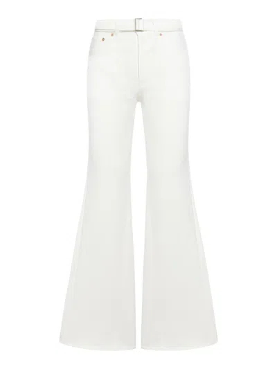 Sacai High-waisted Belted Flared Jeans In White