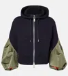 Sacai Zip-up Hoodie With Nylon Sleeves In Blau
