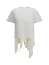 Sacai Jersey T-shirt With Polyester Detail In White