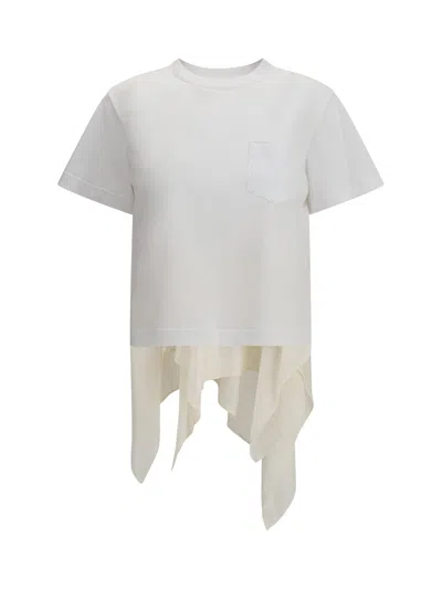SACAI JERSEY T-SHIRT WITH POLYESTER DETAIL