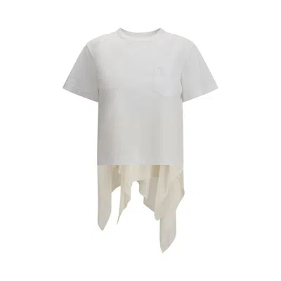 SACAI JERSEY T-SHIRT WITH POLYESTER DETAIL