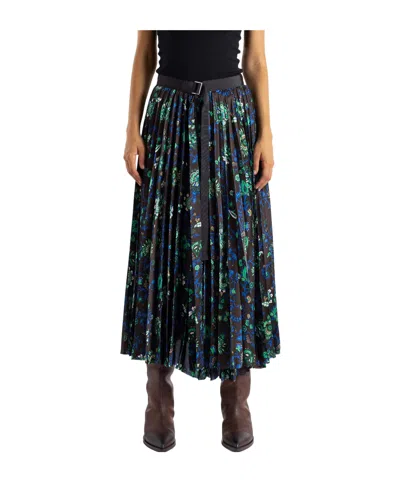 Sacai Belted Grosgrain-trimmed Pleated Floral-print Georgette Midi Skirt In Multi