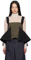 Sacai Khaki & Black Matelasse Twill Mix Pullover Tank Top In 502 Khaki*black