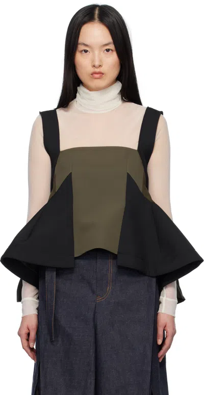 Sacai Khaki & Black Matelasse Twill Mix Pullover Tank Top In 502 Khaki*black