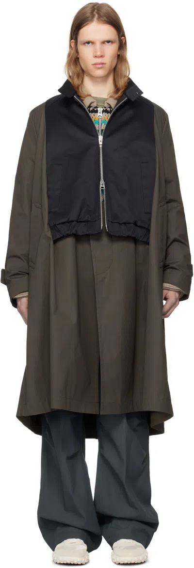 Sacai Khaki & Navy Cotton Chino X Gabardine Coat In 233 Navyxd/khaki