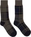 Sacai Khaki & Navy Plaid Socks In 505 Khaki*navy