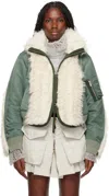 Sacai Faux Fur Paneled Bomber Jacket In 063 Ecru*khaki